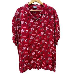 Ohio State Buckeyes NCAA Hawaiian tropical red button up Pro Player shirt Sz XXL